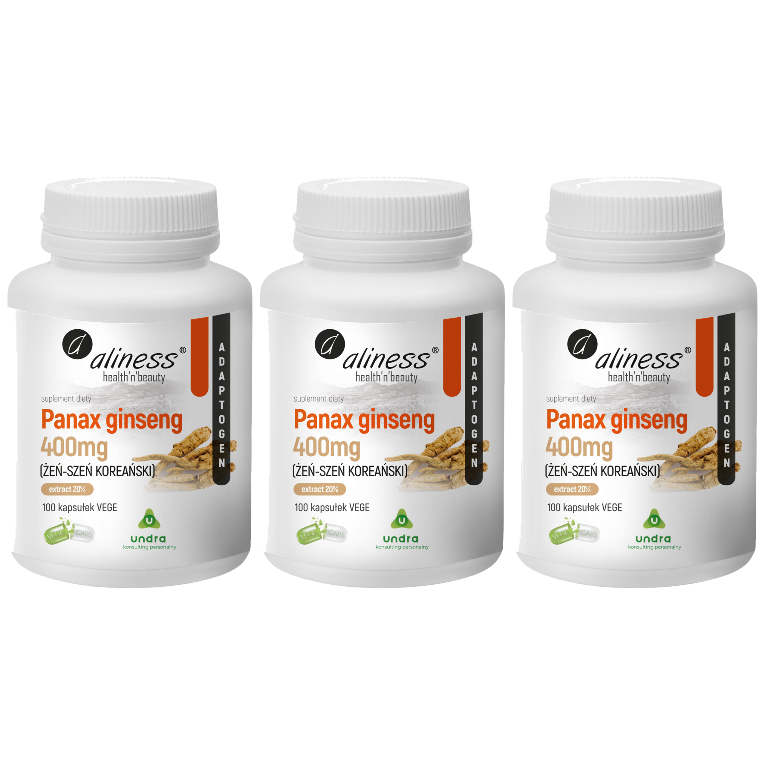 ALINESS - Panax Ginseng 400mg (Żeń Szeń Koreański) - 100vcaps x3