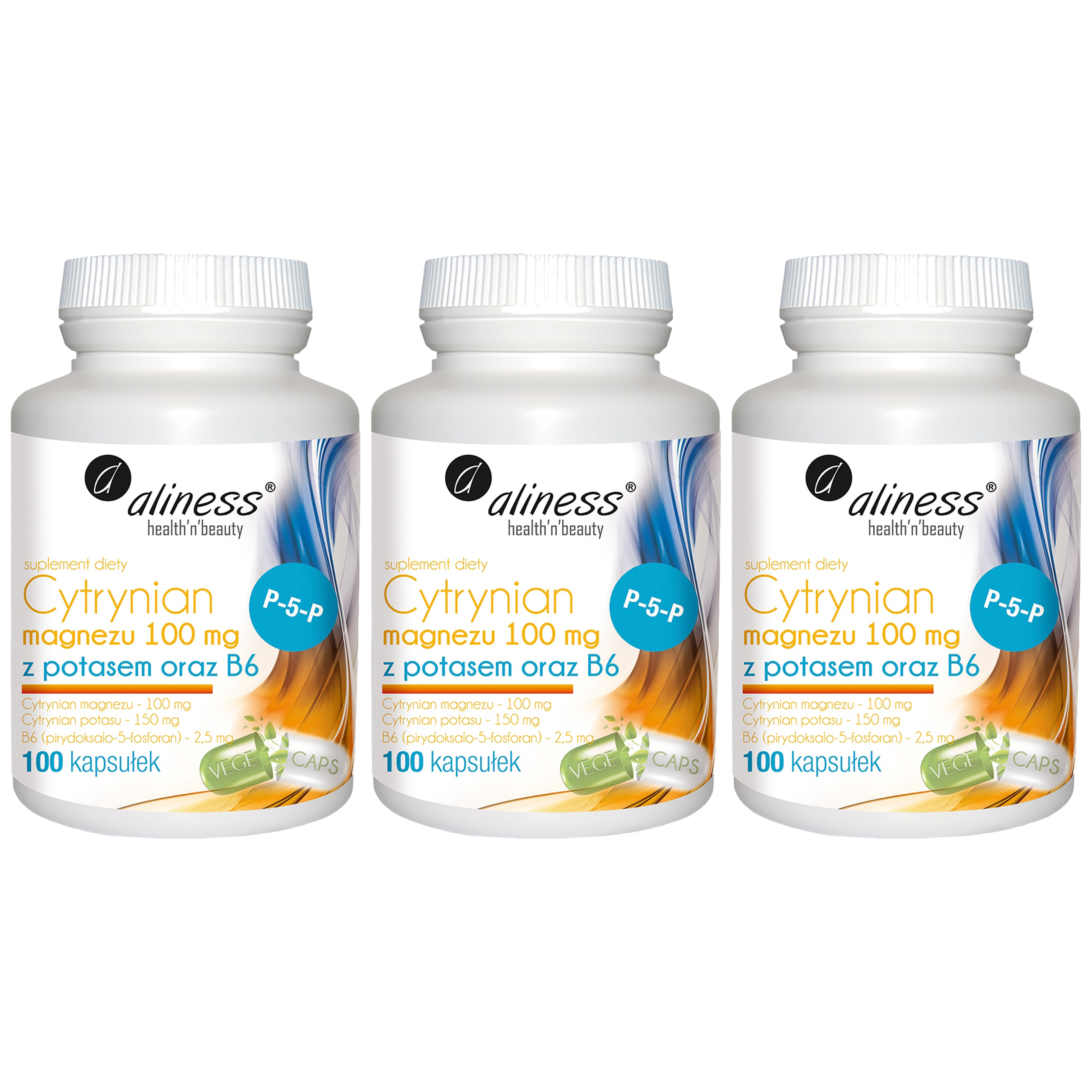ALINESS Cytrynian Magnezu 100mg z Potasem i B6 - 3x 100 caps