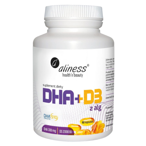 ALINESS - Omega DHA 300mg z Alg + D3 2000IU  - 60caps.