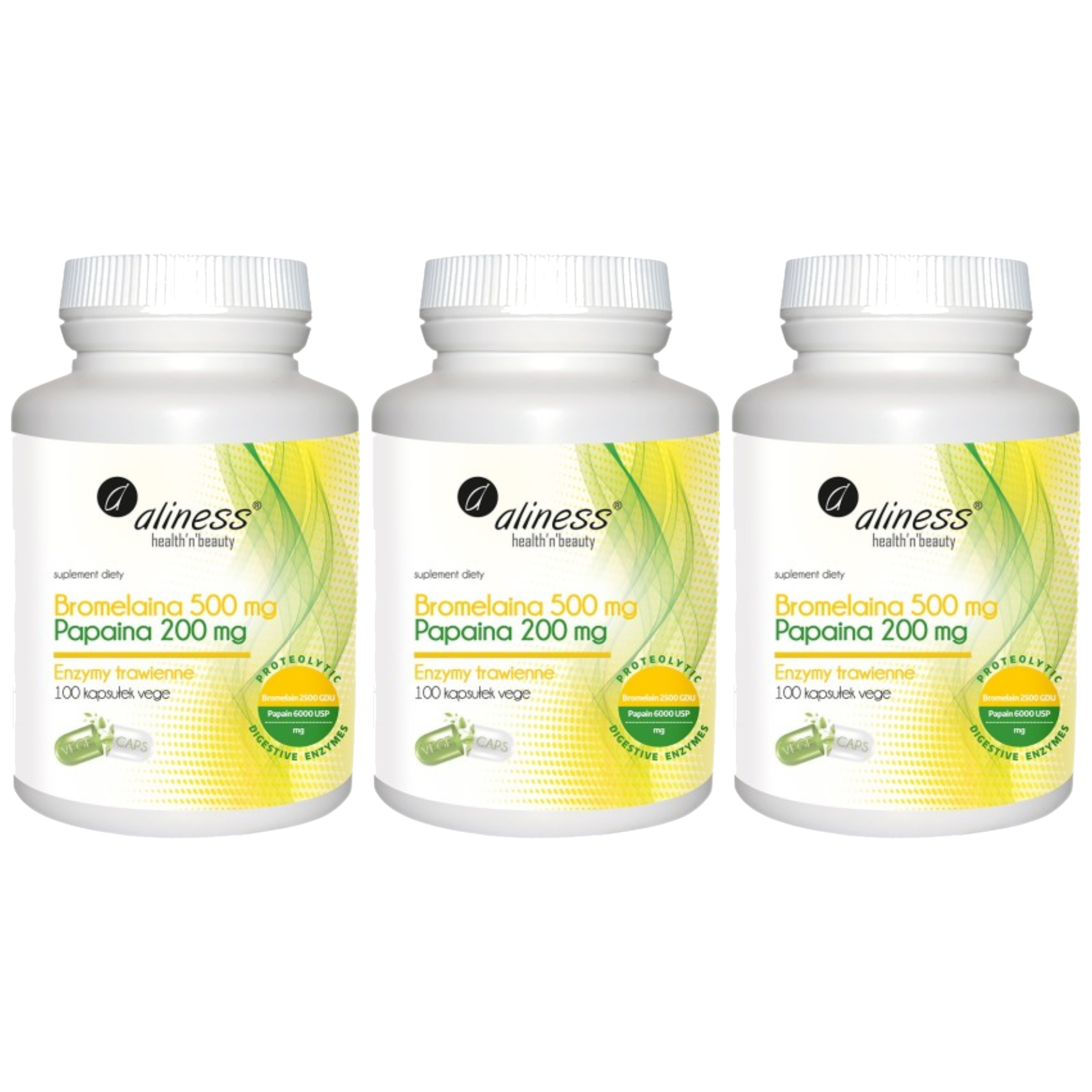 ALINESS - Bromelaina 500mg Papaina 200mg - 3x 100vcaps.