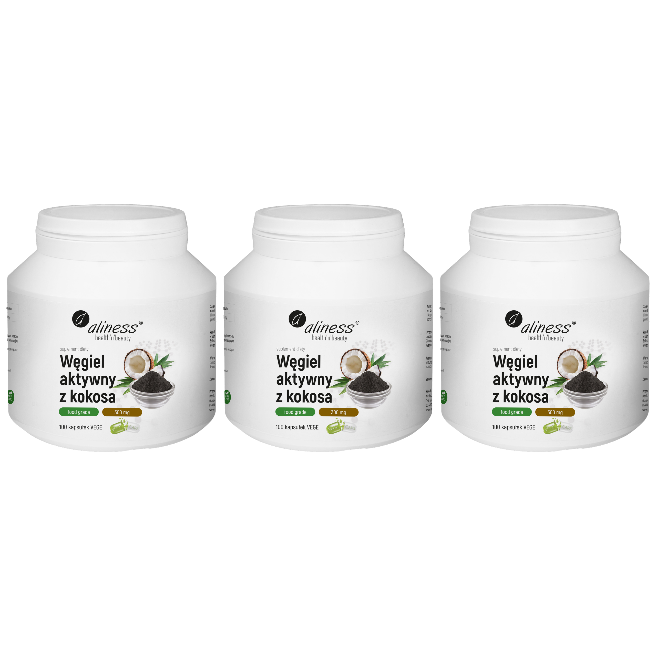ALINESS - Węgiel Aktywny z Kokosa - 200g x3