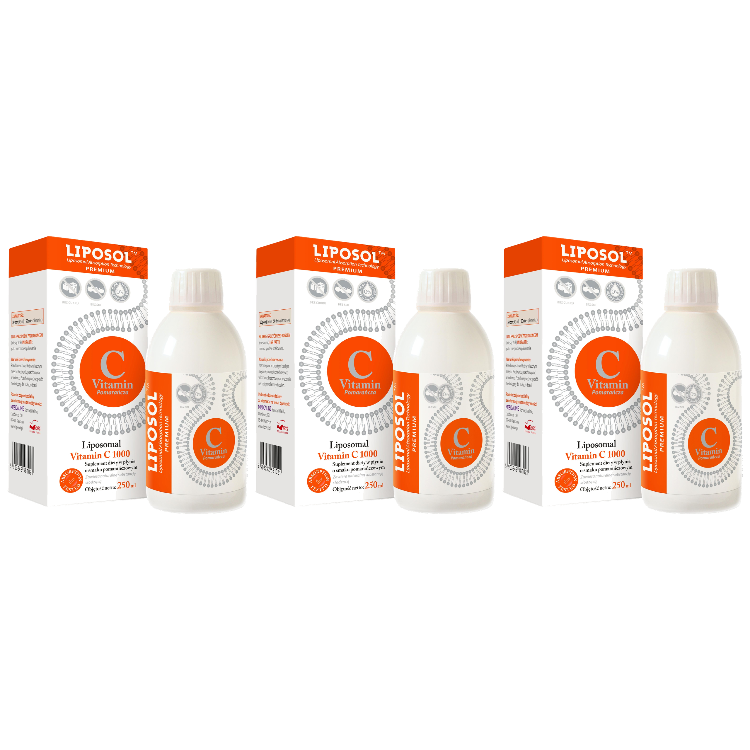 ALINESS - Witamina C Liposomalna - 3x 250ml - Orange