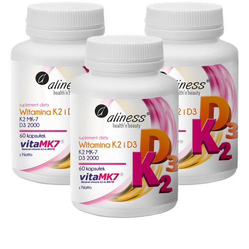 ALINESS - Witamina K2 MK-7 100mcg + D3 50mcg - 3x 60caps.