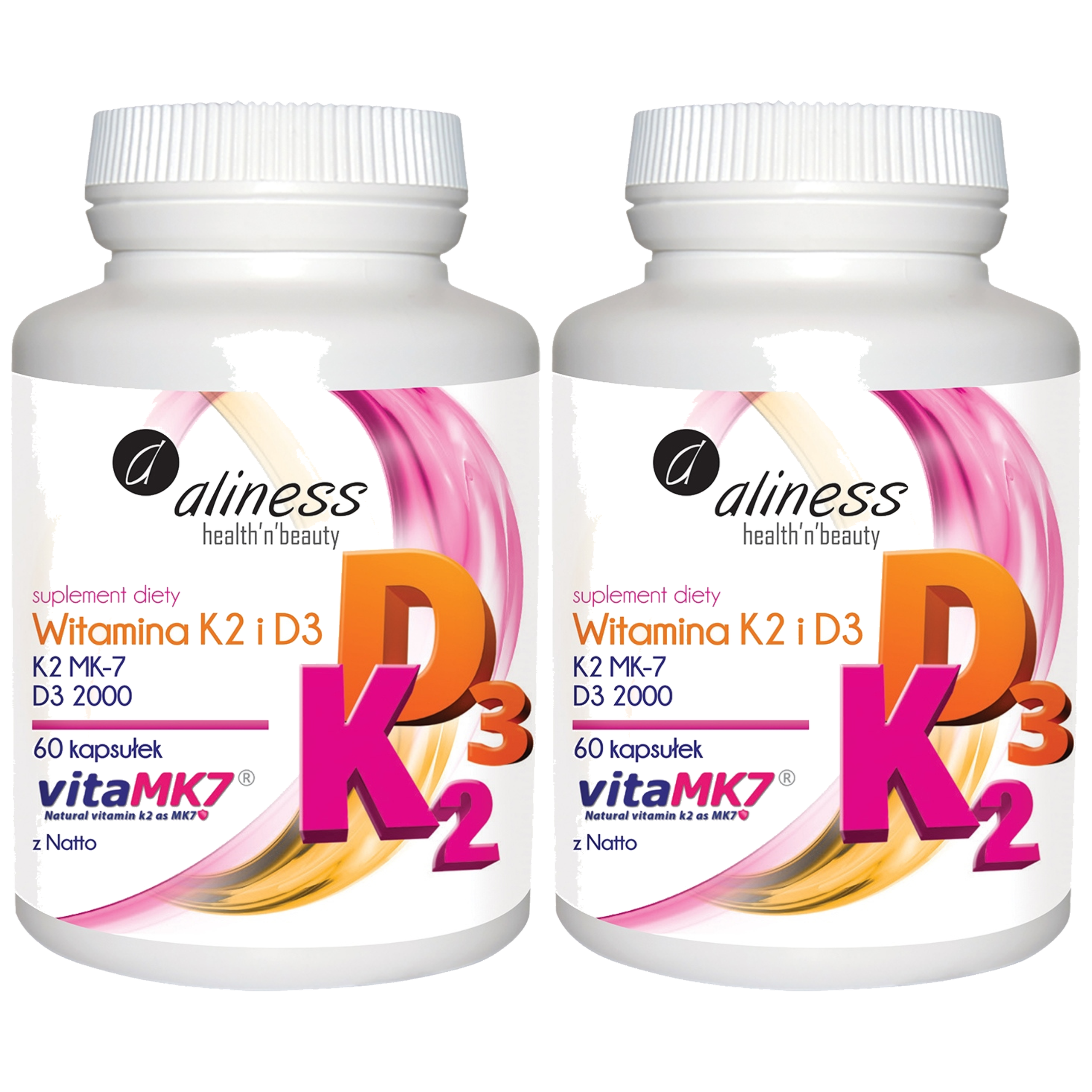 ALINESS - Witamina K2 MK-7 100mcg + D3 50mcg - 2x 60caps.
